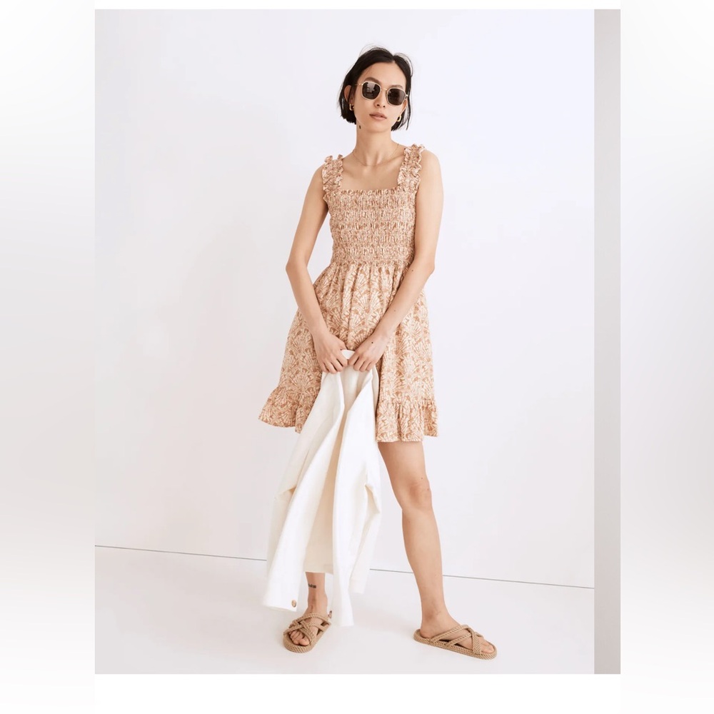 Linen-Blend Lucie Smocked Tank Mini Dress in Painted Seashells